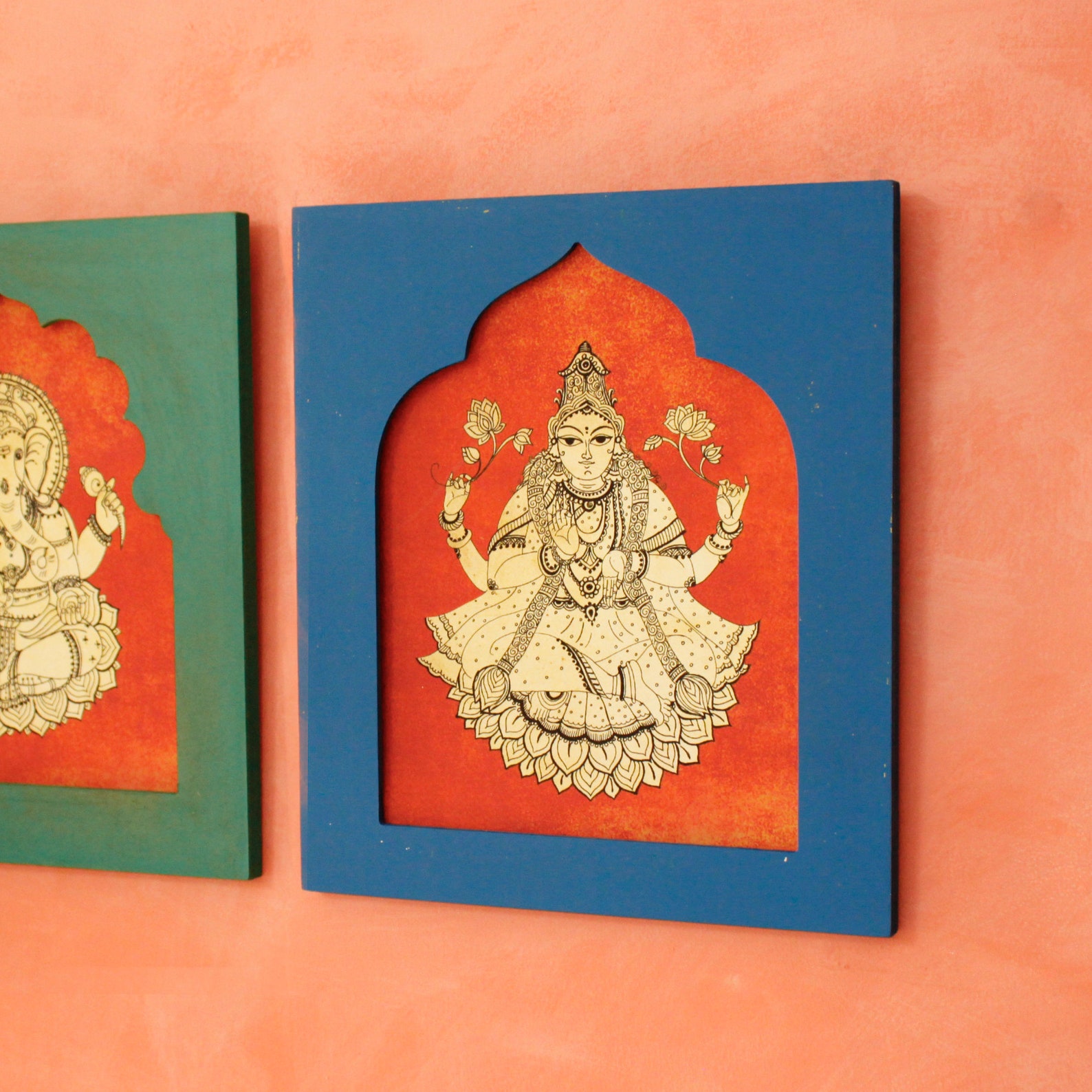 Buy Handpainted Wall Art Frame Laxmi Ganesh Traditional Indian Online