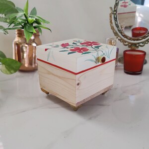 Pine Wood Hand Painted Trinket Box Jewelry Box Keepsake Box Jewelry Box Storage Valuables Box image 2