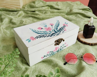 Wooden Hand Painted Trinket Box - Jewelry Box - Keepsake Box -Jewellery Box Storage  - Valuables Box