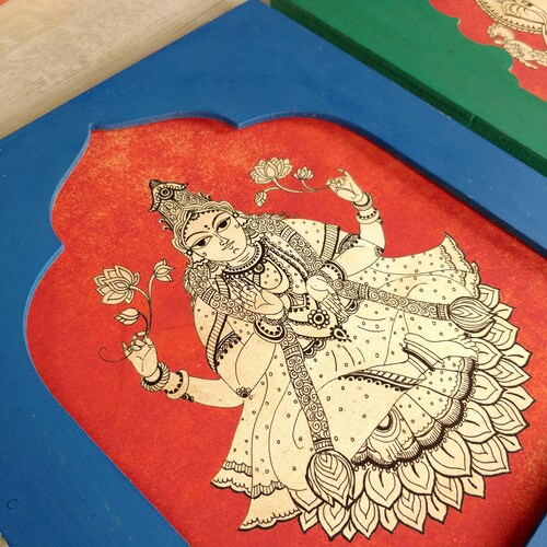 Buy Handpainted Wall Art Frame Laxmi Ganesh Traditional Indian Online