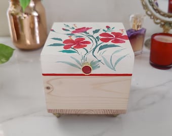 Pine Wood Hand Painted Trinket Box - Jewelry Box - Keepsake Box -Jewelry Box Storage  - Valuables Box