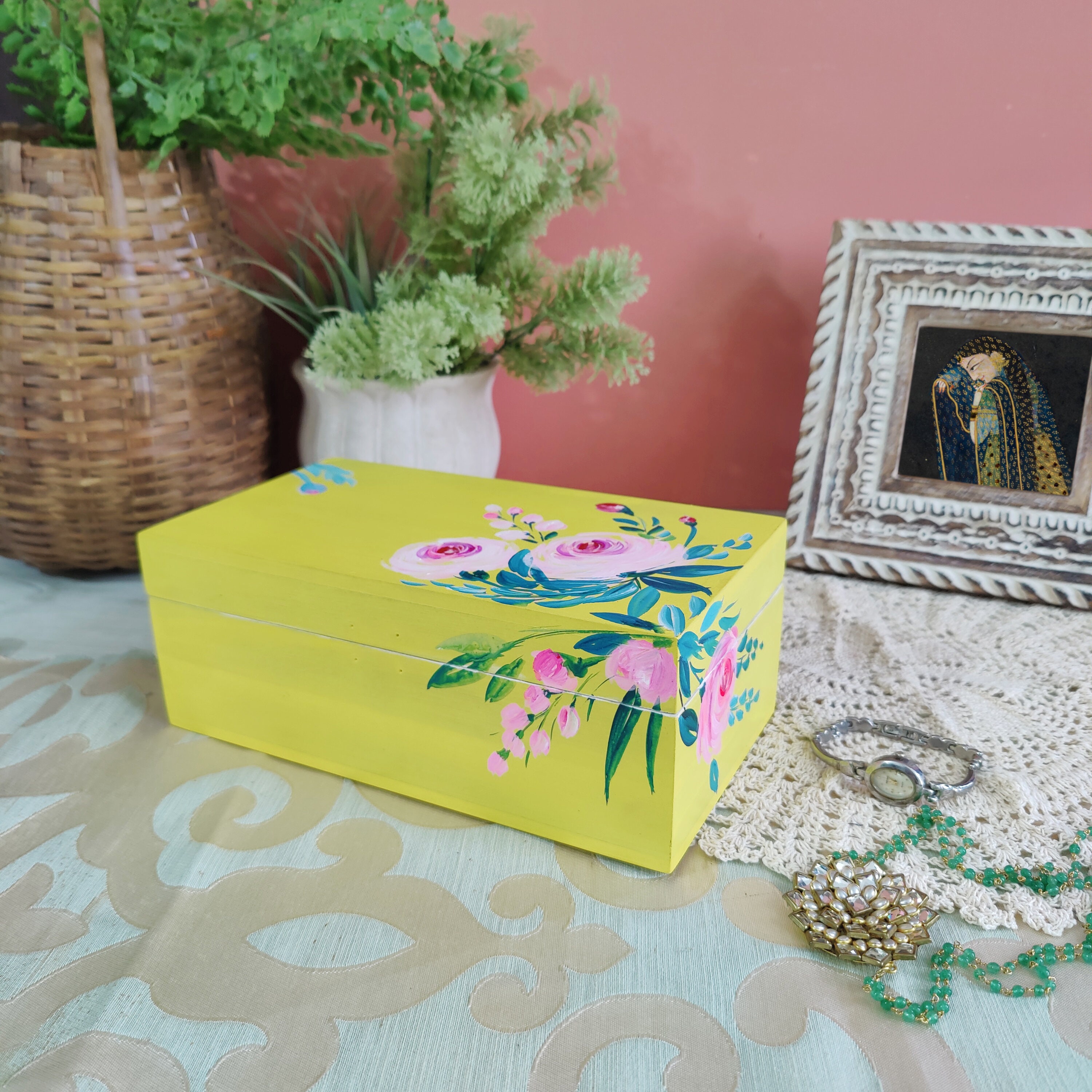 Wooden Hand Painted Trinket Box Jewelry Box Keepsake Box jewellery Box