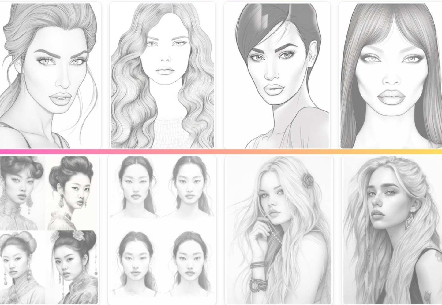 Makeup Artists and Portraits Coloring Book, Face Coloring, Hair and ...