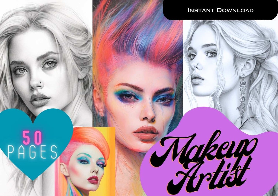 Makeup Artists and Portraits Coloring Book, Face Coloring, Hair and ...