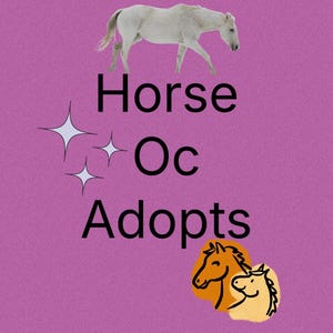 May include: A pink graphic featuring a white horse illustration at the top, the black text "Horse Oc Adopts" in the center, three white four-pointed star icons, and two stylized orange and yellow horse head drawings at the bottom.