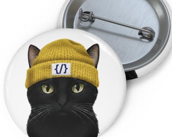 Techno Cat with Beanie Patch Pin Button, Custom Developer Programmer