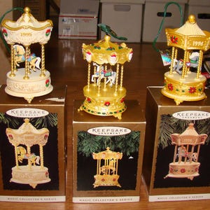 Hallmark Keepsake 1994, 1995, 1996 Tobin Fraley Holiday CAROUSEL Horse Ornaments (Lights, Music)