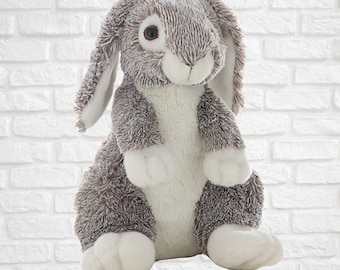 16 inch Unstuffed Plush Animal- Brown and White Rabbit