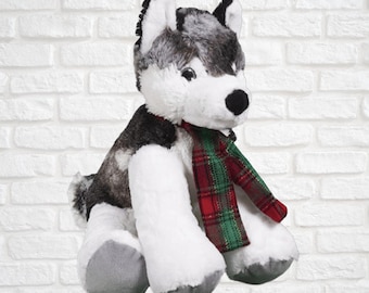 8 inch Unstuffed Plush Animal- Husky