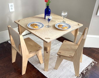 kids plywood table and chairs , kids wooden table, toddler table, classroom table, baltic birch table, homeschool table.