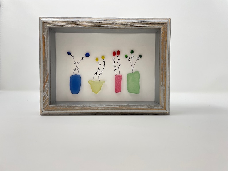Sea Glass Art Flower Vases With Colorful Flowers for Mothers Etsy