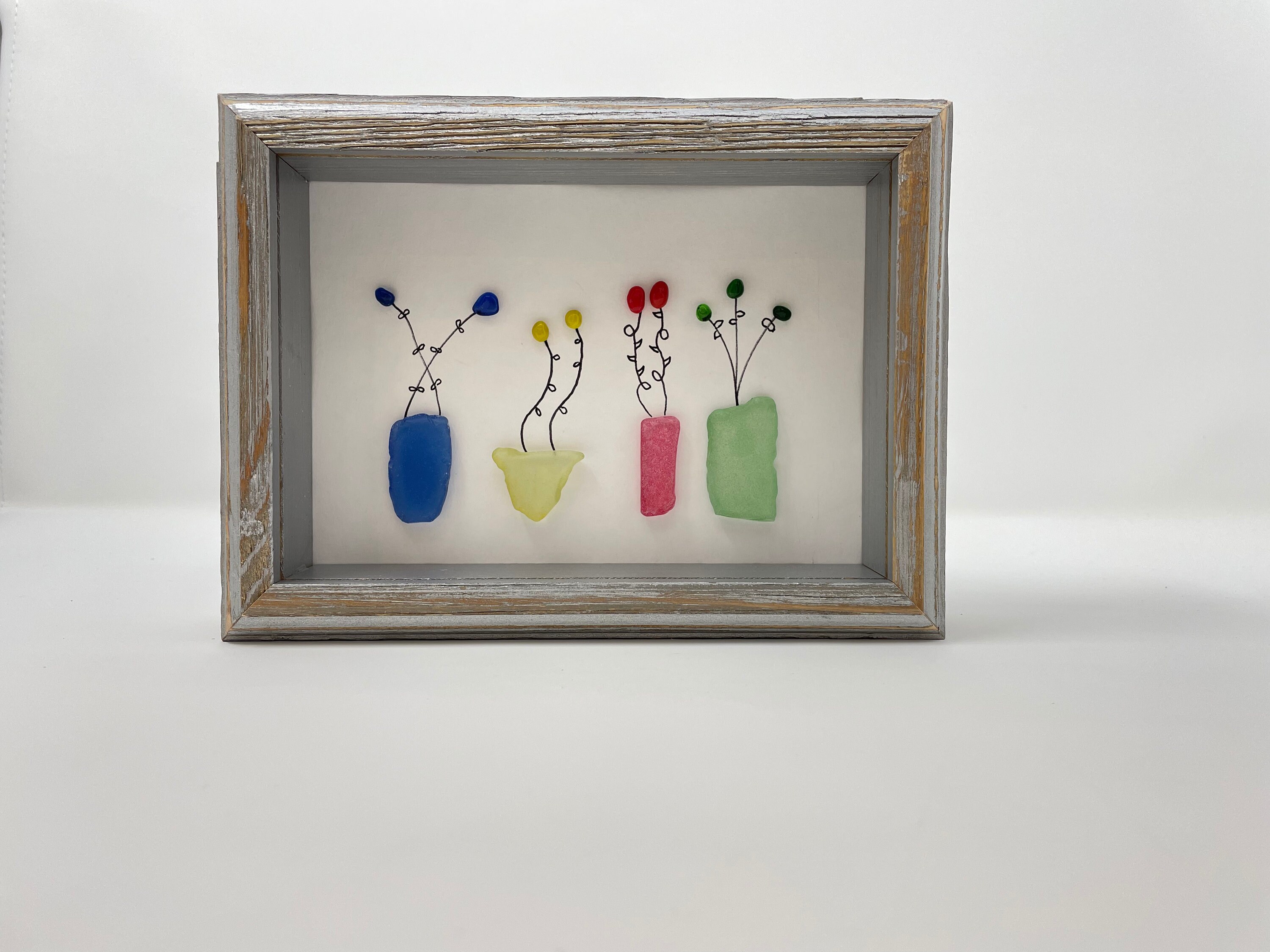 シーグラスアート：額入り花瓶シャドーボックス（5x7） - Etsy 日本