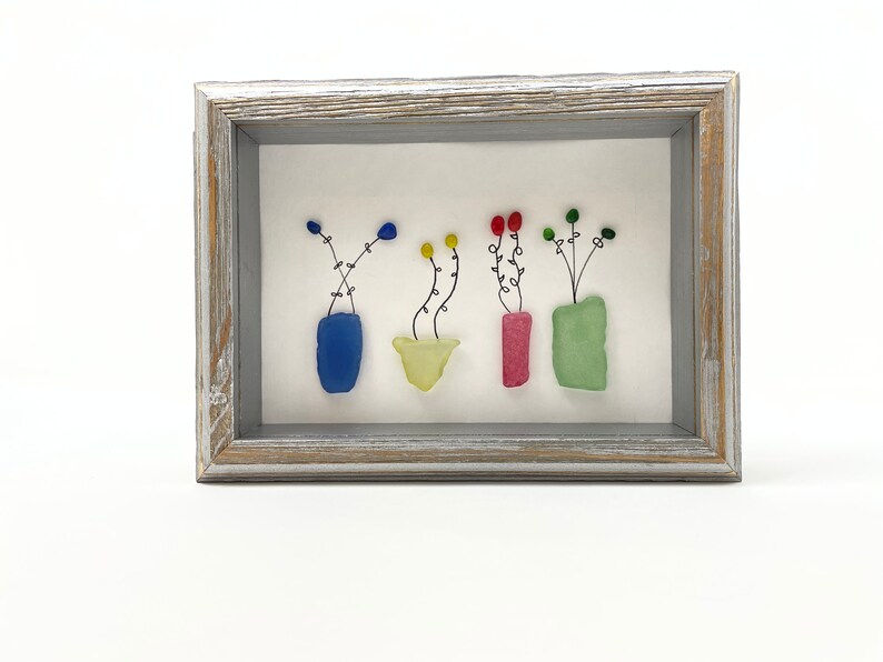 Sea Glass Art Flower Vases With Colorful Flowers for Etsy