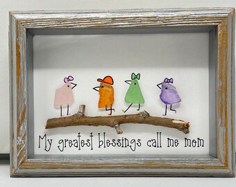 Sea Glass Art Blessings in the Family for grandparent&#39;s day, Christmas, Hanukkah, anniversary, wedding, housewarming, and birthday gifts