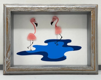 Fabulous Sea Glass Flamingos for ocean lovers, housewarming, anniversary, birthday, Christmas, Hanukkah, and holiday gifts