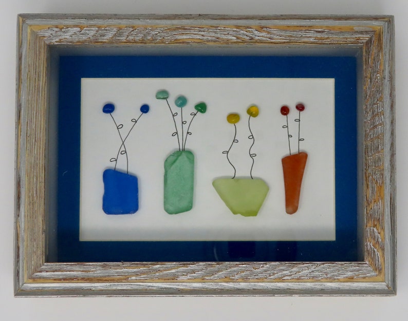 Sea Glass Art Flower Vases With Colorful Flowers for Etsy