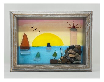 Watercolor, Sunset with Boats and Lighthouse for housewarming, beach lovers, Christmas, Hanukkah,  anniversary, and birthday gifts