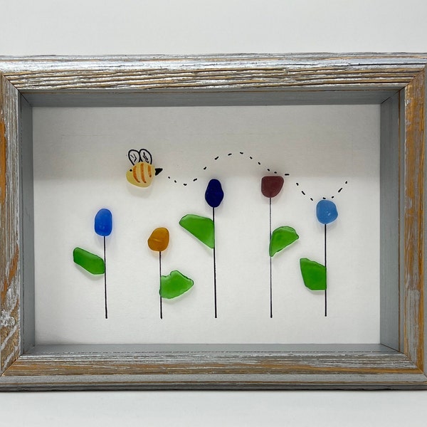 Sea Glass Art Bee amongst the Flowers for nature lovers, Christmas, Hanukkah, housewarming, anniversary, shower, birthday, and grad gifts