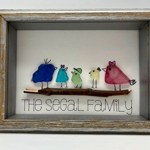 Sea Glass All in the Family of birds collage for Christmas, Hanukkah, housewarming, anniversary, wedding, shower, birthday and gifts