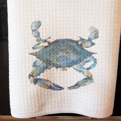 Blue Crab Tea Towel Blue Crab Kitchen Decor Maryland Blue Etsy