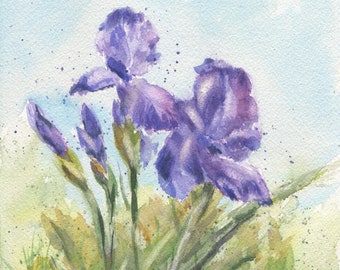 Iris Floral Watercolor Flower Painting Print, Purple Flower Print, Iris Art, Iris Painting, Framed Floral Print, Mother's Day gift