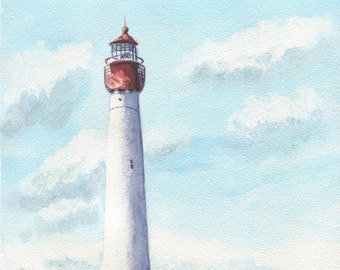 Cape May Lighthouse, New Jersey shore: Original watercolor painting beach house decor lighthouse painting watercolor beach print beach decor