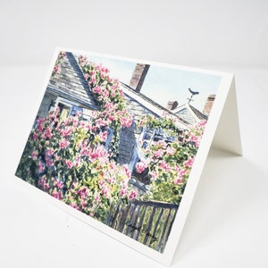 Cartes de notes Nantucket Rose Covered Cottage aquarelle Cape Cod Sconset Nantucket roses cartes de vœux notes de remerciement art cartes de notes vierges
