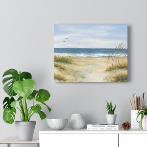 Strandgräs Hav Canvastavla Galleriomslag Strandcanvaskonst stranddekor strandkonst akvarell strandmålning Leigh Barry bild 4