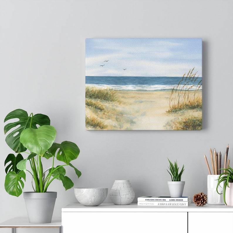 Strandgräs Hav Canvastavla Galleriomslag Strandcanvaskonst stranddekor strandkonst akvarell strandmålning Leigh Barry bild 4