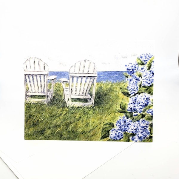 Nantucket Seaside, Watercolor notecards, Hydrangea Watercolor, Cape Cod Coastal Notecards, Blank notecards, watercolor notecards note card