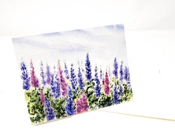 Tarjetas de notas de lupino Tarjetas de notas en blanco Tarjetas de pintura de lupino Tarjetas de notas de acuarela floral Arte de lupino de Maine Tarjetas en blanco de Maine Notas en blanco de regalo