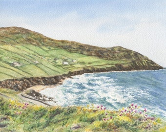 Irish Seaside: Ireland Watercolor Painting Giclee Print, Irish painting, Ireland art, Irish art,  Irish cottage,Ireland painting, ocean