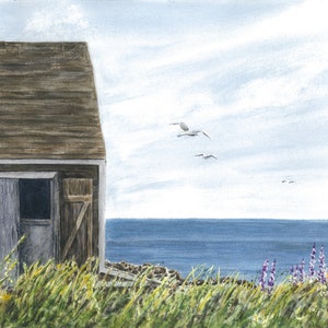 Monhegan Island, Maine painting, print, watercolor painting, Maine art watercolor, Maine painting seaside landscape ocean