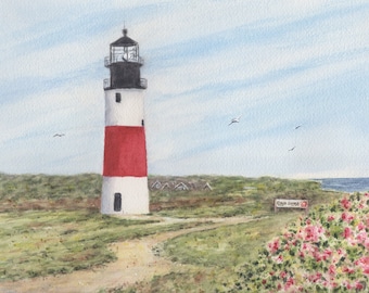 Sankaty Head Light, Nantucket lighthouse, Nantucket print, Nantucket painting, Cape Cod print, Nantucket painting, Mother's Day gift