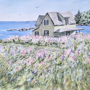 New Harbor Cottage, Maine Watercolor Print Maine Painting, Boothbay Harbor Maine Art Print, Maine Painting, Maine Harbor Wall