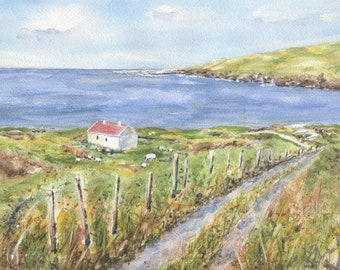Wild Atlantic Way, Ireland Landscape, Irish Watercolor Art, Ireland Painting, Ireland Painting, Irish Art Print, Ireland Art Print,