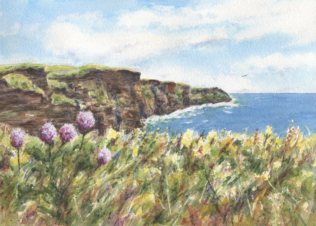 CLIFFS OF MOHER 2 Ireland Landscape Painting, Fine Art Print or Original Watercolor, Ireland