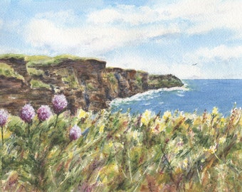 CLIFFS OF MOHER 2  Ireland landscape painting, fine art print or original watercolor,  Ireland print, Irish landscape art, Ireland gift,