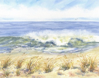 Land Breeze, Beach Original Watercolor, Wave Watercolor,  Beach Watercolor, Original Watercolor, Ocean Wave Painting, Ocean Painting,