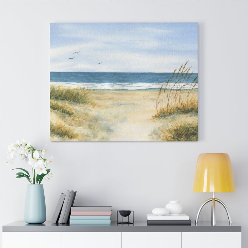 Strandgräs Hav Canvastavla Galleriomslag Strandcanvaskonst stranddekor strandkonst akvarell strandmålning Leigh Barry bild 2