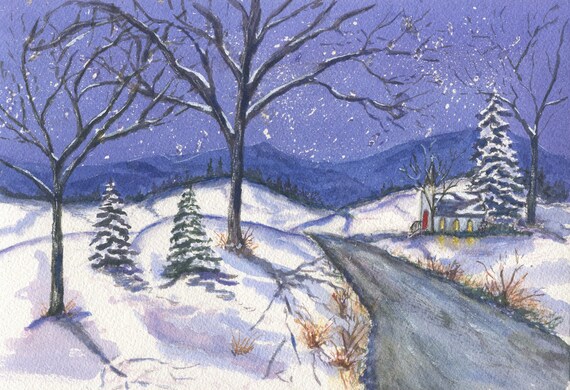 Winter Nacht 2 Verschneite Landschaft Winter Landschaft Etsy