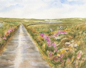 Irlandés Carretera Pintura Original: Paisaje irlandés, paisaje de Irlanda, pintura de carretera irlandesa, arte irlandés, acuarela original