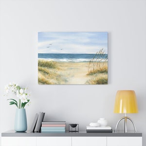 Strandgräs Hav Canvastavla Galleriomslag Strandcanvaskonst stranddekor strandkonst akvarell strandmålning Leigh Barry bild 6