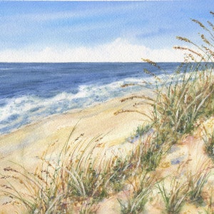 Looking South, Beach Watercolor Print or Original Painting, Beach Dune Print, Ocean Dunes Painting, Beach Art, Seashore Art Print