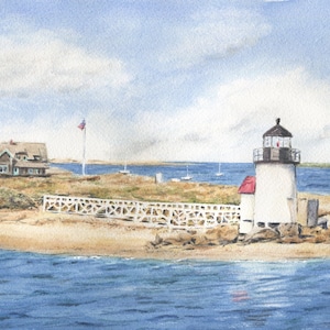 Brant Point Light: Nantucket Lighthouse, watercolor prints Framed Nantucket Print Cape Cod art New England lighthouse