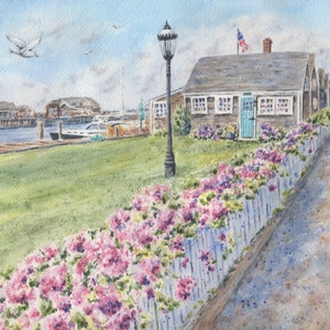 Lydia Nantucket Summer Cottage Prints or Original Painting, Nantucket Cottage Art,Nantucket watercolor print, Coastal Landscape, Nantucket