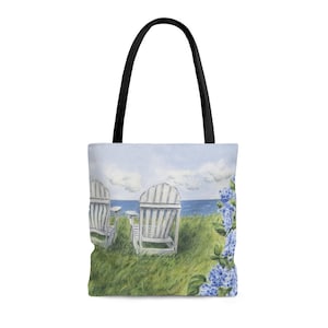 Nantucket Seaside Tote Bag, Adirondack Chairs, Seaside Art Tote Bag