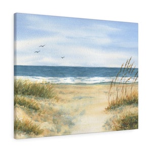Beach Grass Ocean Canvas Gallery Wraps Beach canvas art beach decor beach art watercolor beach painting Leigh Barry