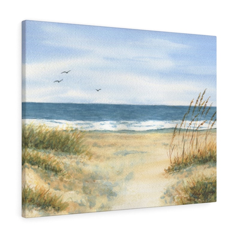 Strandgräs Hav Canvastavla Galleriomslag Strandcanvaskonst stranddekor strandkonst akvarell strandmålning Leigh Barry bild 1