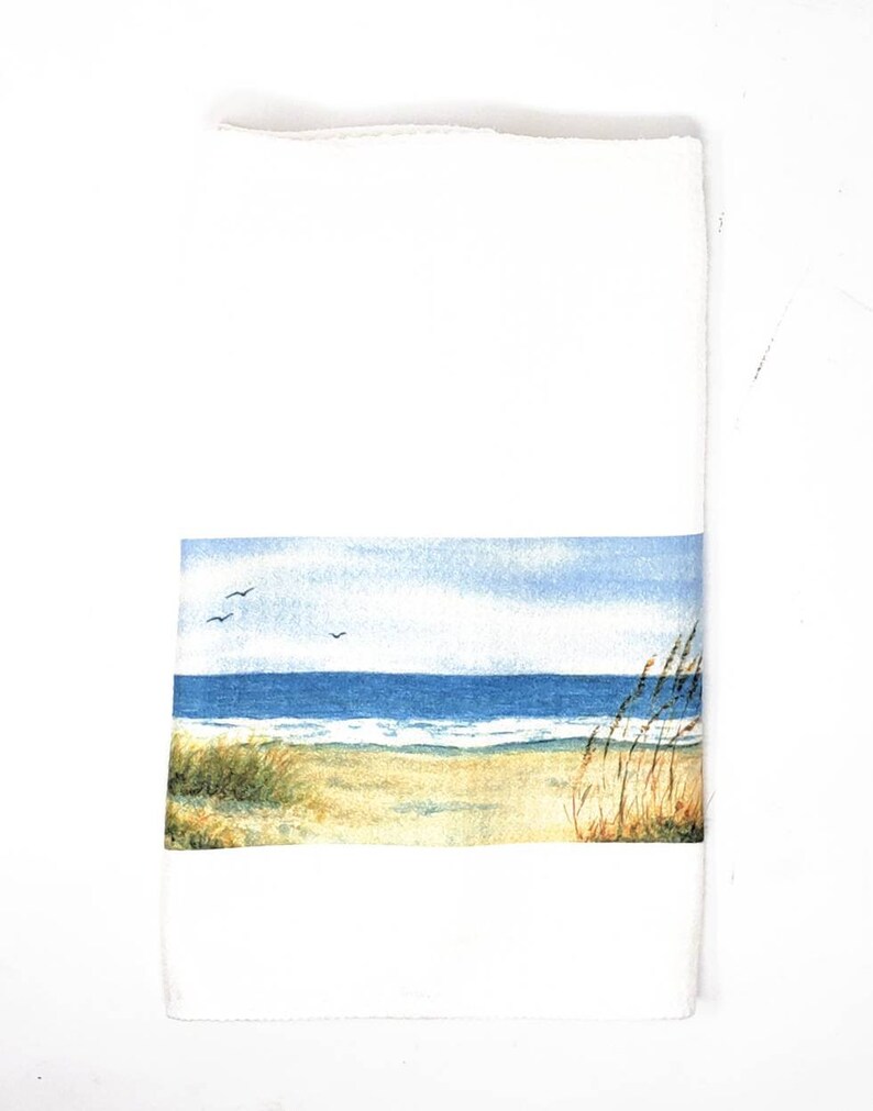 Beach Tea Towel Beach Watercolor dish towel Beach Decor Beach house decor Ocean painting dish towel Ocean watercolor art seashore kitchen